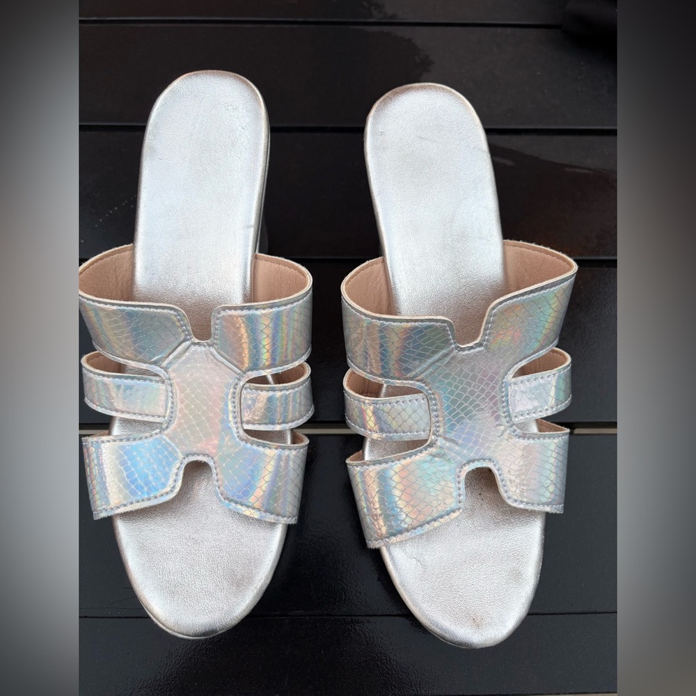 Holographic Slide Sandals